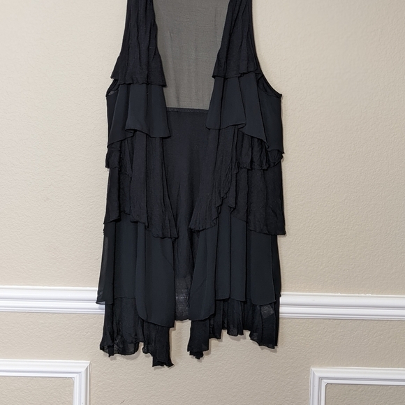 Free People Black Ruffle Tiered Modal Flowy Shacket Vest - Picture 3 of 7
